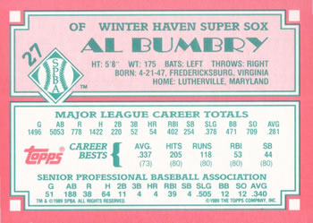 1989 Topps Senior League #27 Al Bumbry Back