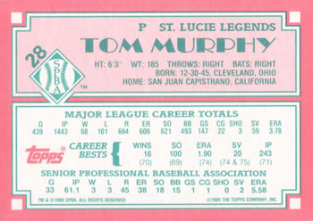 1989 Topps Senior League #28 Tom Murphy Back