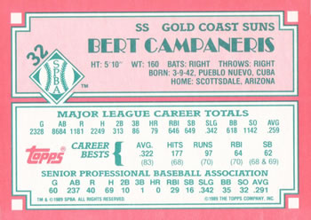 1989 Topps Senior League #32 Bert Campaneris Back