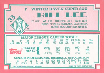 1989 Topps Senior League #33 Bill Lee Back
