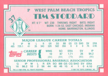 1989 Topps Senior League #37 Tim Stoddard Back