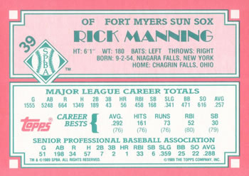 1989 Topps Senior League #39 Rick Manning Back