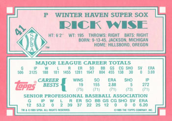 1989 Topps Senior League #41 Rick Wise Back