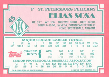 1989 Topps Senior League #45 Elias Sosa Back