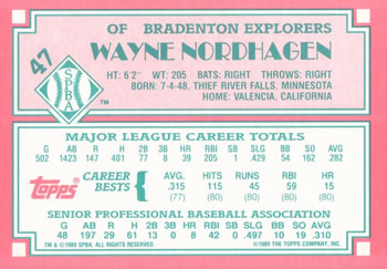 1989 Topps Senior League #47 Wayne Nordhagen Back