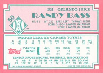 1989 Topps Senior League #50 Randy Bass Back
