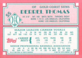1989 Topps Senior League #55 Derrel Thomas Back