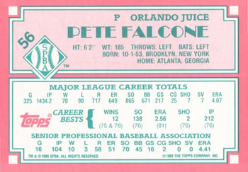 1989 Topps Senior League #56 Pete Falcone Back