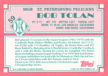 1989 Topps Senior League #59 Bob Tolan Back