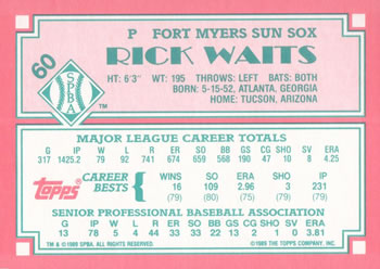 1989 Topps Senior League #60 Rick Waits Back