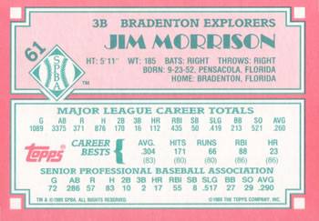 1989 Topps Senior League #61 Jim Morrison Back