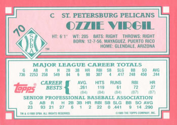 1989 Topps Senior League #70 Ozzie Virgil Back