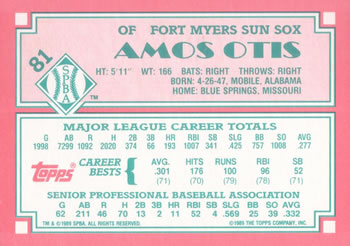 1989 Topps Senior League #81 Amos Otis Back