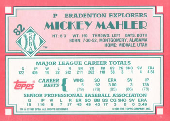1989 Topps Senior League #82 Mickey Mahler Back