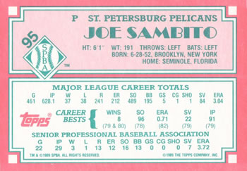 1989 Topps Senior League #95 Joe Sambito Back