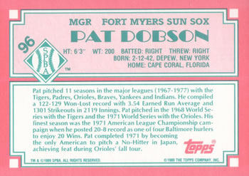 1989 Topps Senior League #96 Pat Dobson Back