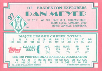 1989 Topps Senior League #97 Dan Meyer Back