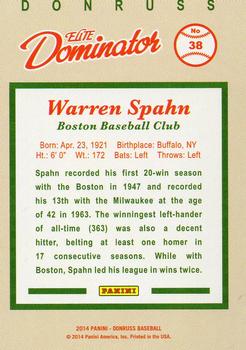 2014 Panini Hall of Fame 75th Year Anniversary - Elite Dominator #38 Warren Spahn Back