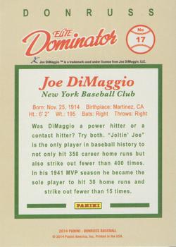 2014 Panini Hall of Fame 75th Year Anniversary - Elite Dominator Gold #17 Joe DiMaggio Back