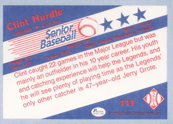 1990 Pacific Senior League #111 Clint Hurdle Back