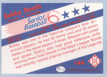 1990 Pacific Senior League #128 Bobby Bonds Back