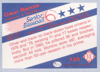 1990 Pacific Senior League #138 Omar Moreno Back
