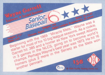 1990 Pacific Senior League #156 Wayne Garrett Back