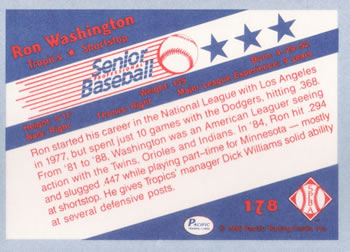 1990 Pacific Senior League #178 Ron Washington Back
