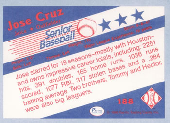 1990 Pacific Senior League #188 Jose Cruz Back