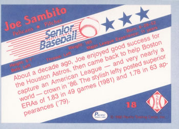 1990 Pacific Senior League #18 Joe Sambito Back