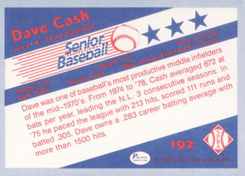 1990 Pacific Senior League #192 Dave Cash Back