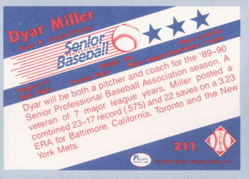 1990 Pacific Senior League #211 Dyar Miller Back