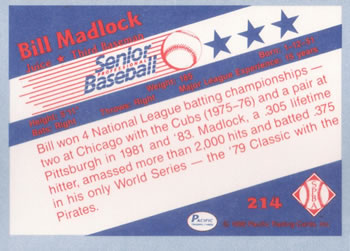 1990 Pacific Senior League #214 Bill Madlock Back