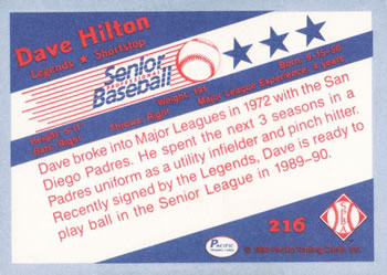 1990 Pacific Senior League #216 Dave Hilton Back