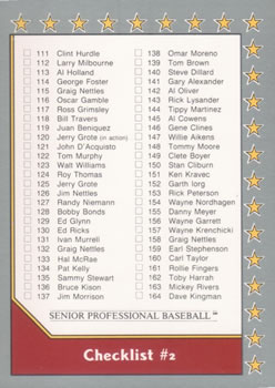 1990 Pacific Senior League #218 Checklist 2: 111-220 Front