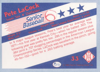 1990 Pacific Senior League #33 Pete LaCock Back