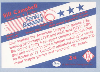 1990 Pacific Senior League #34 Bill Campbell Back