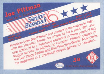 1990 Pacific Senior League #38 Joe Pittman Back