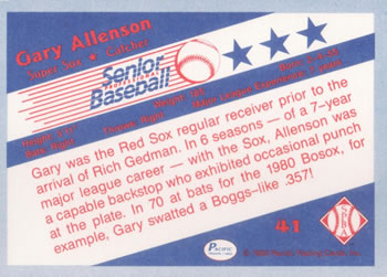 1990 Pacific Senior League #41 Gary Allenson Back