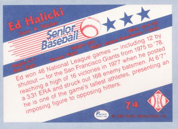 1990 Pacific Senior League #74 Ed Halicki Back