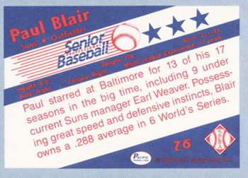 1990 Pacific Senior League #76 Paul Blair Back