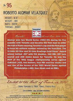 2014 Panini Hall of Fame 75th Year Anniversary - Green Frame Red #95 Roberto Alomar Back