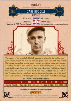 2014 Panini Hall of Fame 75th Year Anniversary - Base Red Frame #19 Carl Hubbell Back