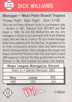 1989-90 T&M Senior League #115 Dick Williams Back