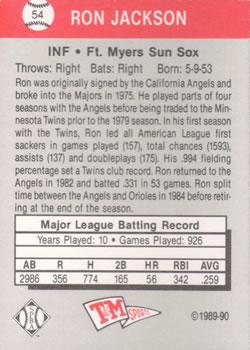 1989-90 T&M Senior League #54 Ron Jackson Back