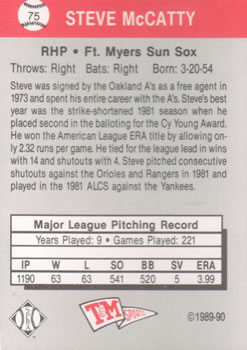 1989-90 T&M Senior League #75 Steve McCatty Back