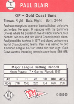 1989-90 T&M Senior League #8 Paul Blair Back