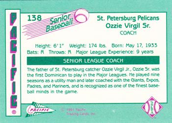 1991 Pacific Senior League #138 Ozzie Virgil, Sr. Back