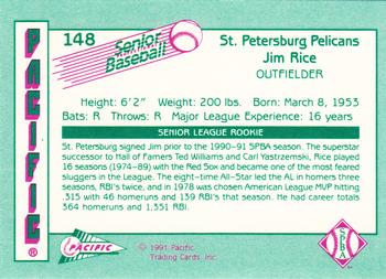 1991 Pacific Senior League #148 Jim Rice Back