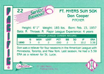 1991 Pacific Senior League #22 Don Cooper Back